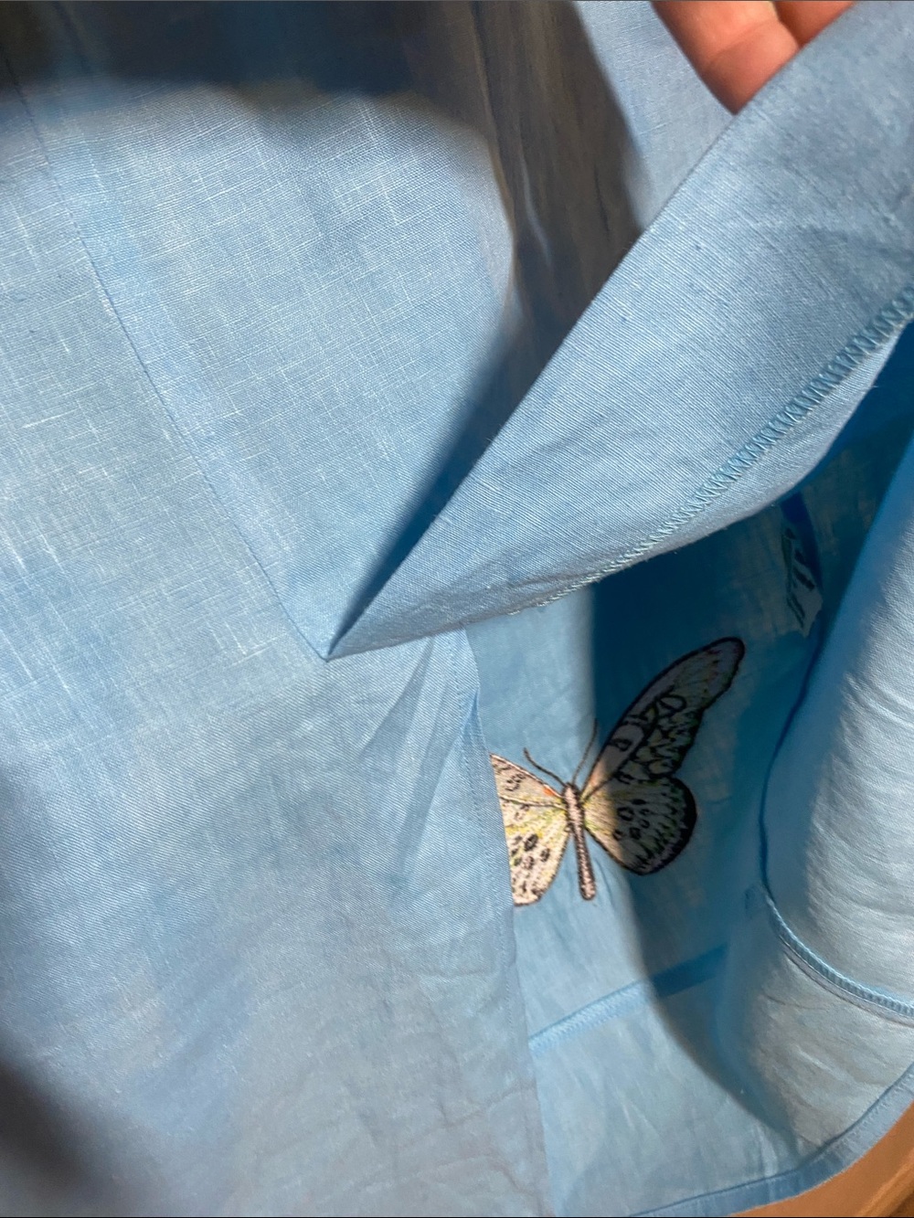 Fanm Mon Marion Light Lagoon Blue Linen Skirt Butterfly Embroidery - Picture 7 of 7
